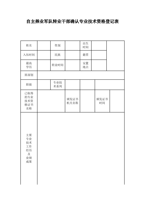 自主择业军队转业干部确认专业技术资格登记表