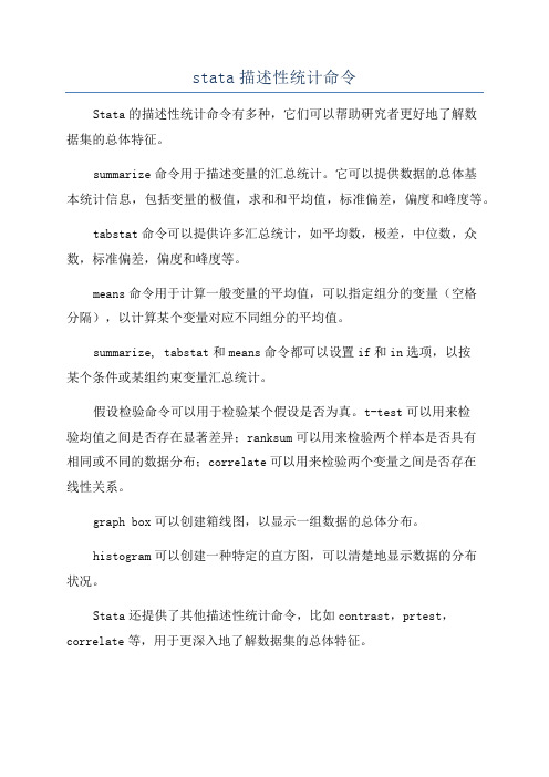 stata描述性统计命令