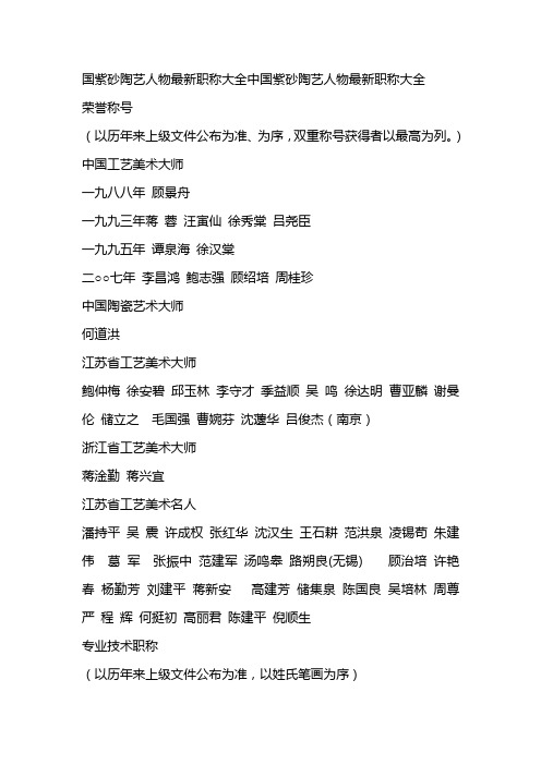 国紫砂陶艺人物最新职称大全中国紫砂陶艺人物最新职称大全