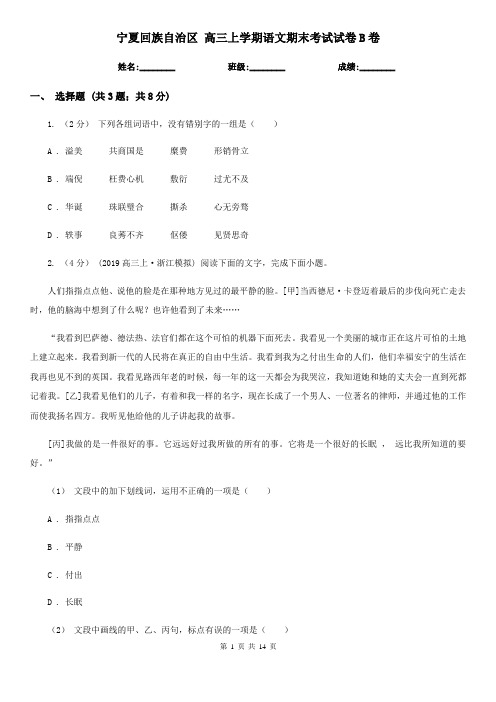 宁夏回族自治区 高三上学期语文期末考试试卷B卷