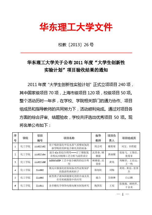 2011年大学生创新性试验计划