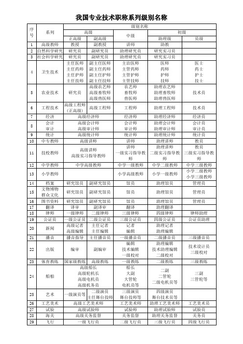 专业技术职称等级分类