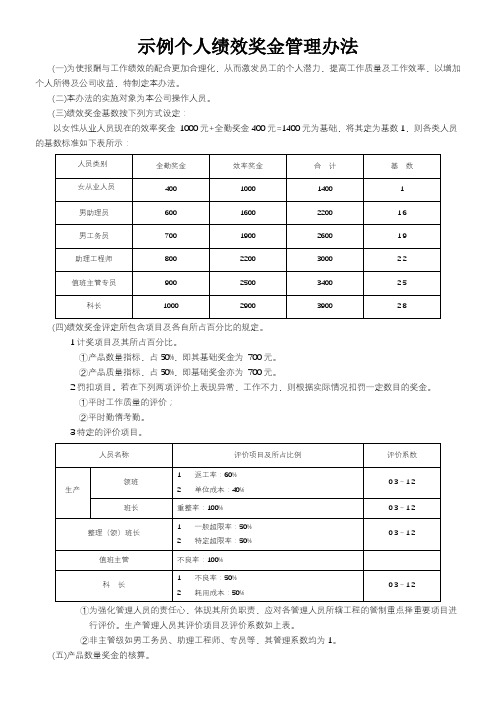 示例个人绩效奖金管理办法