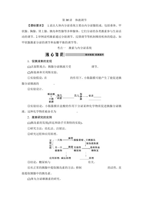 高考生物一轮复习选择性必修1第八单元稳态与调节第36讲体液调节学案