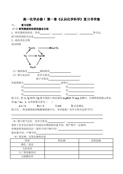 高一化学必修1 第一章《认识化学科学》复习导学案