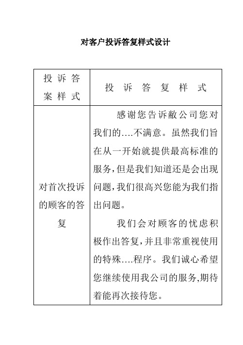 对客户投诉答复样式设计