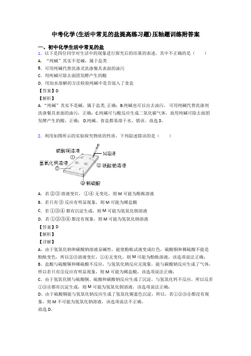 中考化学(生活中常见的盐提高练习题)压轴题训练附答案