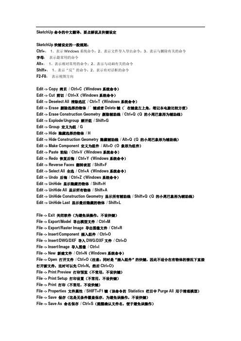 SketchUp命令的中文翻译、要点解说及快键设定