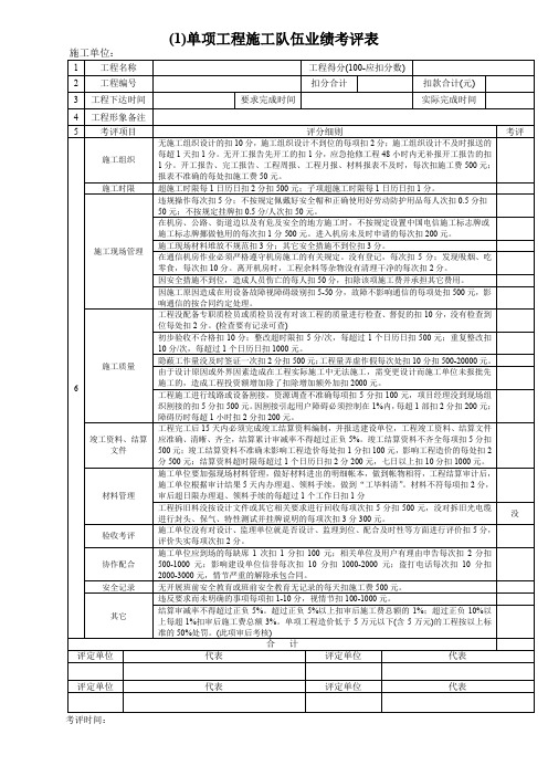 单项工程施工队伍业绩考评表