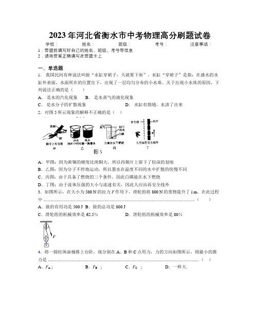 2023年河北省衡水市中考物理高分刷题试卷附解析