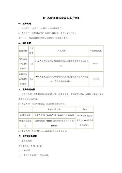 江苏联通欢乐亲友业务介绍