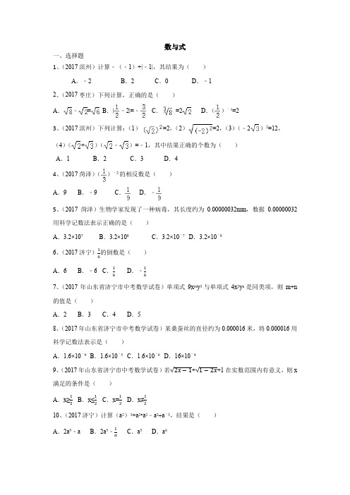 2017山东省数学中考试卷~数与式专题