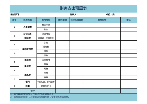 财务支出预算表模板