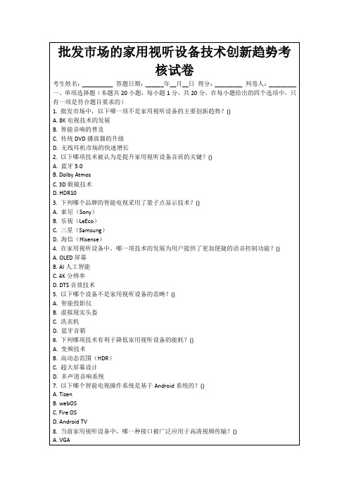 批发市场的家用视听设备技术创新趋势考核试卷