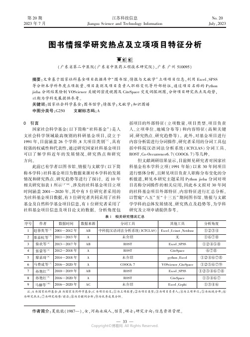 图书情报学研究热点及立项项目特征分析