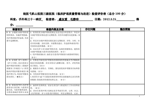 三甲复审检查评价评分表第一季度