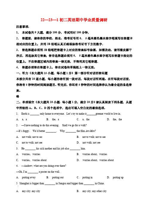 江苏省苏州市高新区2022-2023学年八年级上学期期中英语试题(含解析)