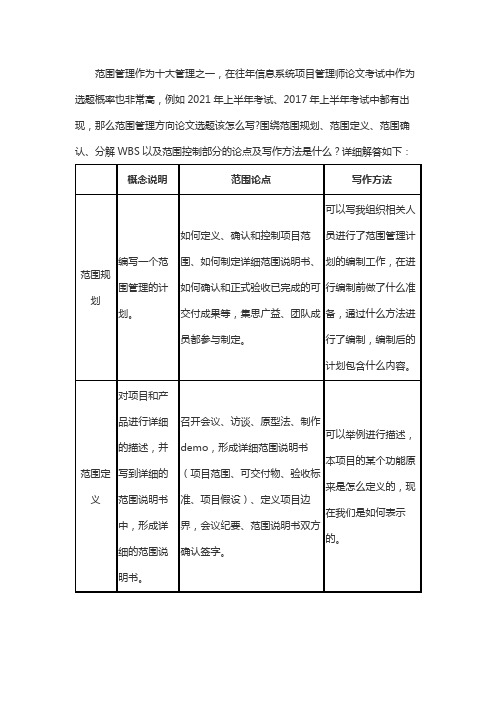 信息系统项目管理师范围管理论文框架与论述展开点