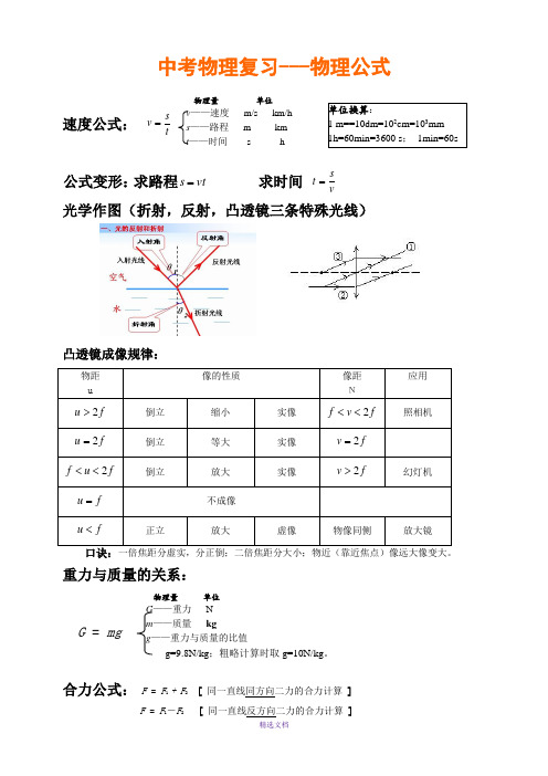 中考物理公式完整版