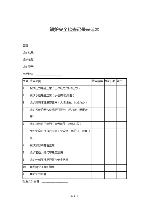 锅炉安全检查记录表范本