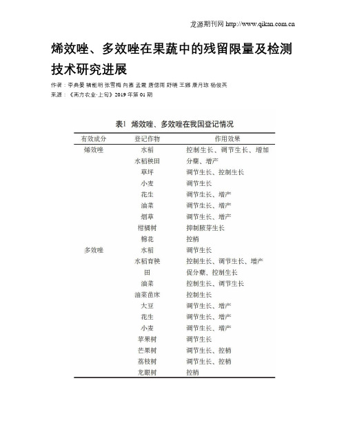 烯效唑、多效唑在果蔬中的残留限量及检测技术研究进展