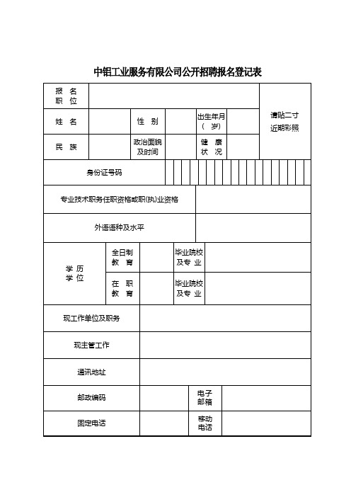 中铝工业服务有限公司公开招聘报名登记表