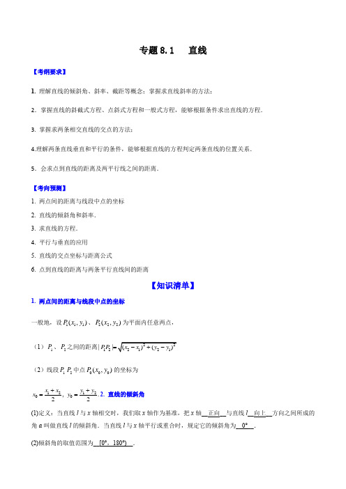 中职高考数学一轮复习讲练测专题8-1   直线(讲)(含详解)