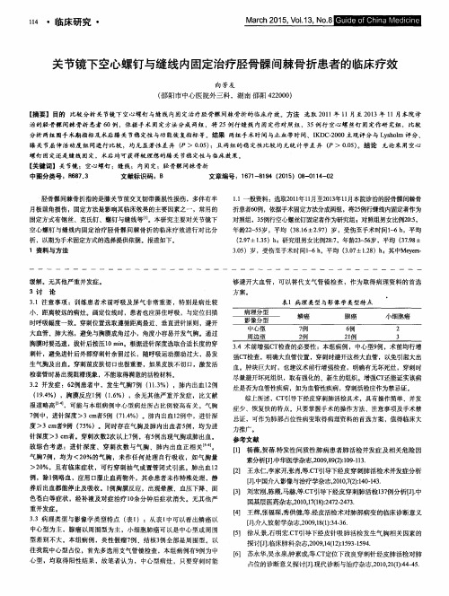 关节镜下空心螺钉与缝线内固定治疗胫骨髁间棘骨折患者的临床疗效