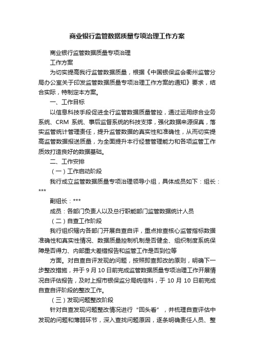 商业银行监管数据质量专项治理工作方案