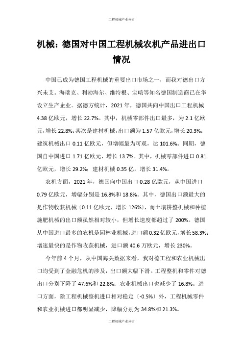 (工程机械产业分析)机械：德国对中国工程机械农机产品进出口情况