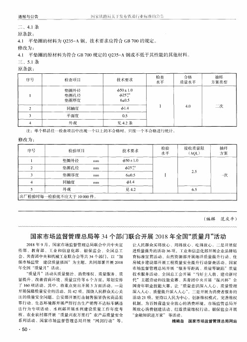 国家市场监督管理总局等34个部门联合开展2018年全国“质量月”活动