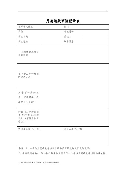 月度绩效面谈记录表