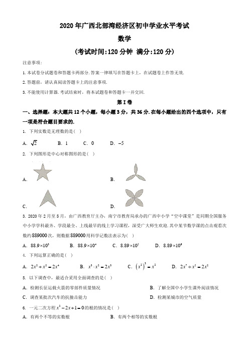 2020年广西北部湾经济区中考数学试题(教师版含解析)