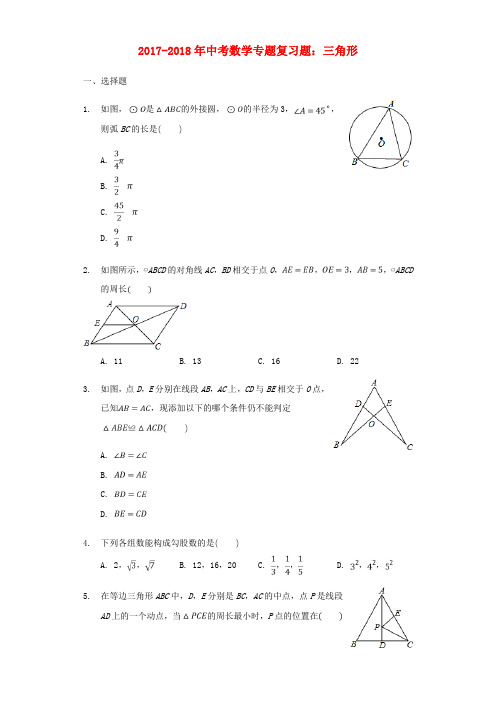 2017-2018年中考数学专题复习题 三角形(含解析)