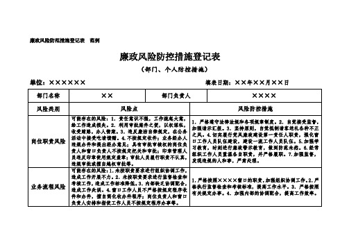 廉政风险防控措施登记表(范例)