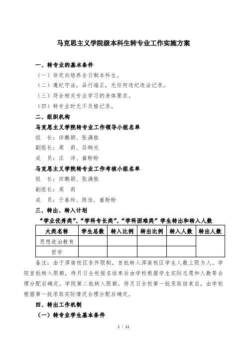 马克思主义学院2018级本科生转专业工作实施方案