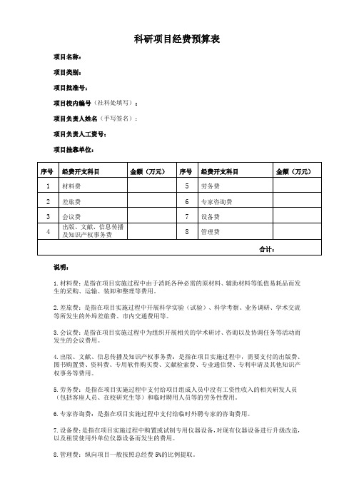 科研项目经费预算表