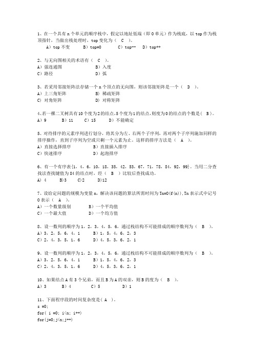 2014江西省JAVA版数据结构理论考试试题及答案