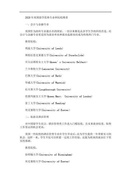 2020年英国留学优势专业和院校推荐(最新)