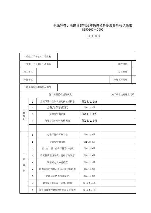 电线导管、电缆导管和线槽敷设检验批质量验收记录表