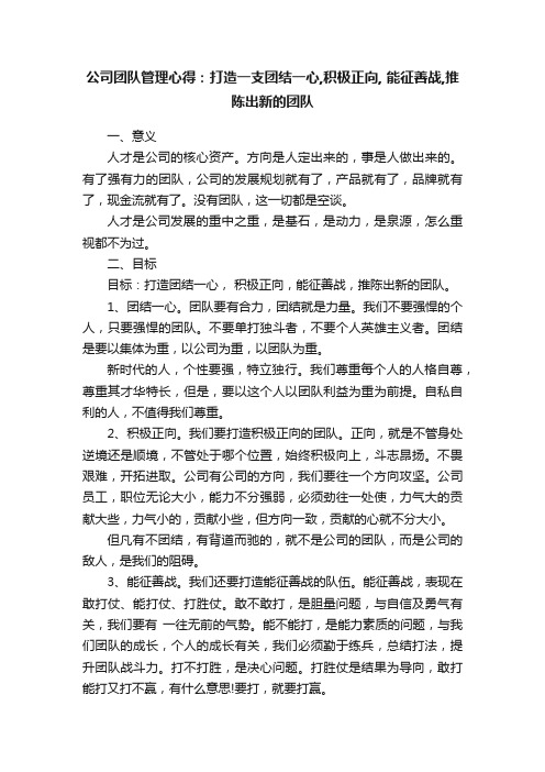 公司团队管理心得：打造一支团结一心,积极正向,能征善战,推陈出新的团队