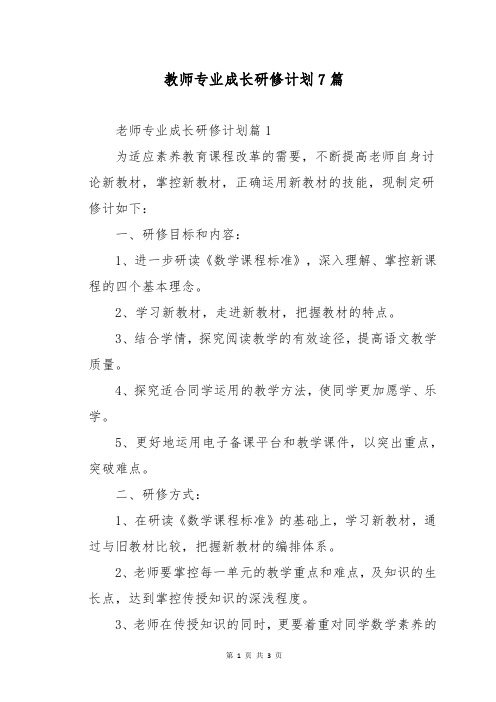 教师专业成长研修计划7篇