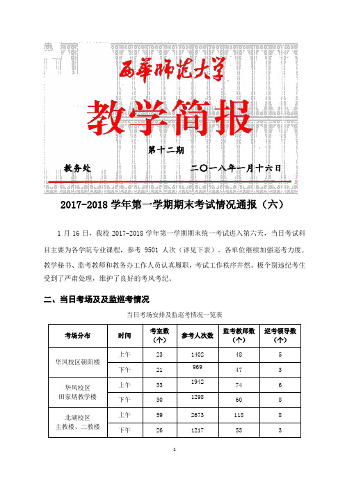 2017-2018学年第一学期期末考试情况通报(六)