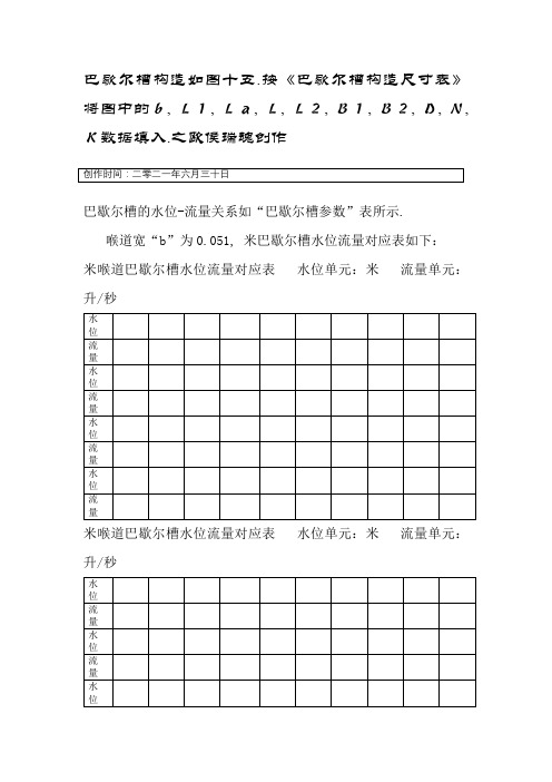 巴歇尔槽水位与流量对照表、探头安装位置要求表