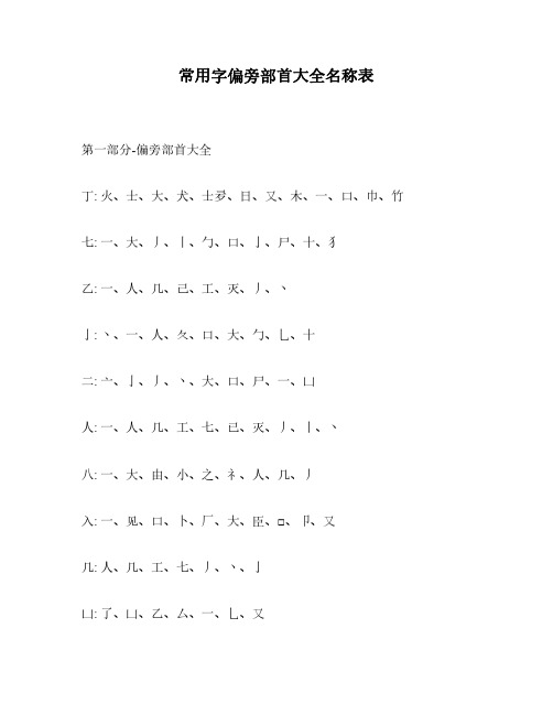 常用字偏旁部首大全名称表