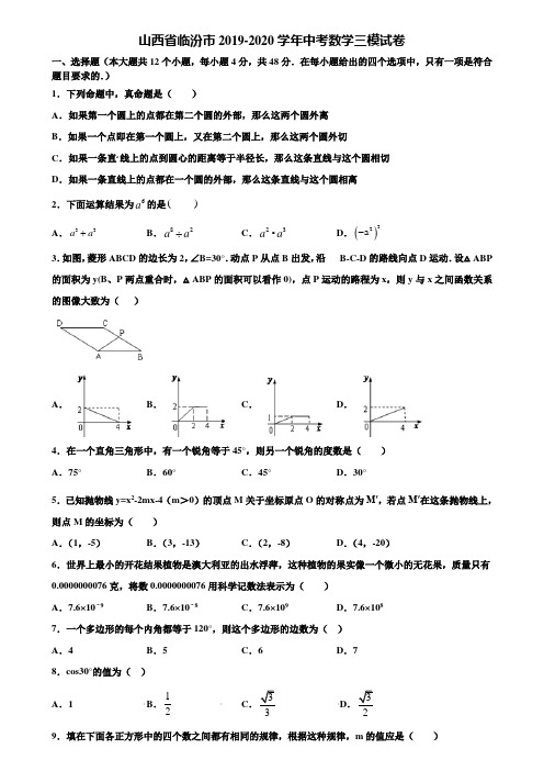 山西省临汾市2019-2020学年中考数学三模试卷含解析