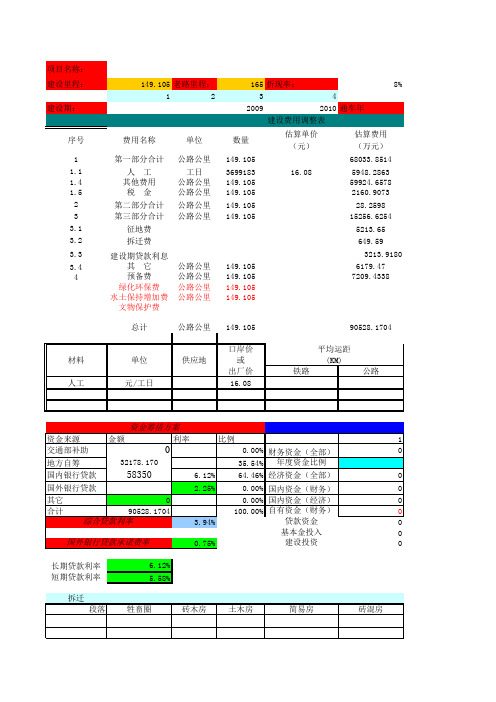 经济评价EXCEL最新版