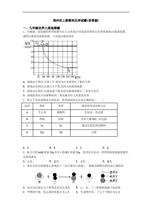 郑州市初三化学上册期末化学试题(含答案)