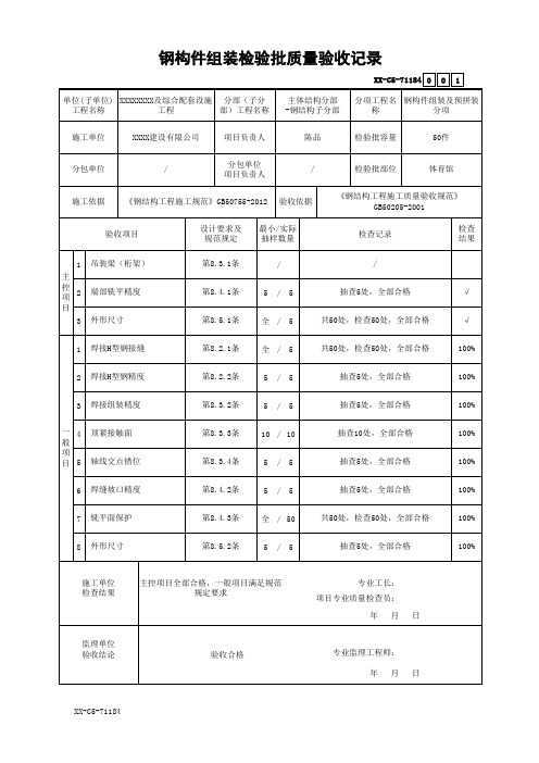 钢构件组装检验批质量验收记录