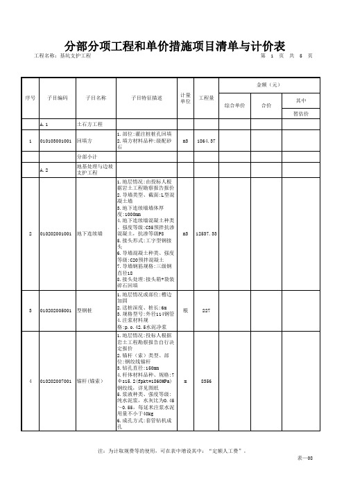 表-08 分部分项工程和单价措施项目清单与计价表